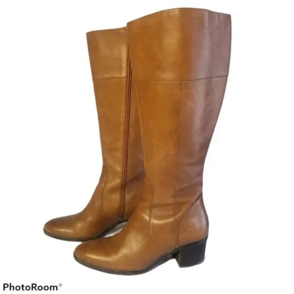 Naturalizer Womens Almond Toe Knee High Boots Tan Brown Size 8M Wide Calf